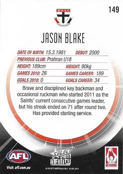 2011 Select AFL Infinity #149 Jason Blake Back